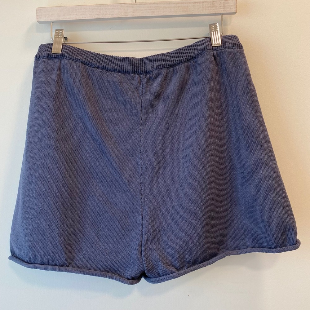H&M Shorts Womens M Blue Knit Casual Rolled Hem Elastic Waist Lounge Everyday - Picture 2 of 6